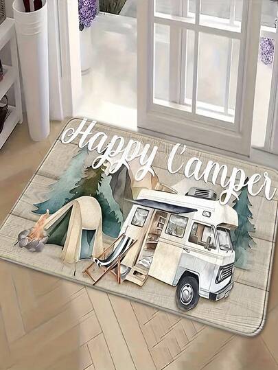 1件/2件装春季露营房车图案浴室地垫，可机洗，1200克/平方米聚酯纤维装饰地毯，10毫米厚，TPR防滑底，仿羊毛柔软吸水，可折叠易打理，适用于玄关、浴室、卧室、客厅、餐厅等室内场所，可用作防滑垫、复活节房间装饰、复活节家居装饰、多场景门垫、复活节礼物、春夏装饰