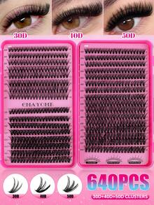 640片簇状假睫毛，单根睫毛，D型卷翘，10-16mm DIY睫毛簇，10D+20D/30D+40D+50D防水假睫毛，超浓密，附赠睫毛胶和镊子，3D俄罗斯浓密睫毛，适合浓妆、日常妆容、角色扮演、全妆及日常佩戴 - 彩色 - 查看 16
