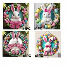 Charming Easter Bunny Wreath With Colorful Eggs And Pink Bow - Circular Wooden Wall Art Without Batteries, Suitable For Home And Office, Great For Halloween, Valentine's Day, St. Patrick's Day And Other Holiday Spring Decorations - Multicolor - View 12