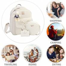 K.E.J. Cute Mini Backpack Bowknot Leather Backpack 3-PCS Small Backpack Purse For Women - 米色 - 查看 8