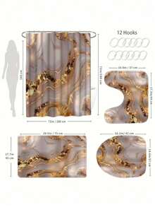 1/2/4/6 Piece Bathroom Shower Curtain Set (With 12 Hooks), Toilet Seat Cover, Rug, 2 Super Soft Bath Towels, Quick Dry Hand Towels, Towels, Kitchen Dish Cloths, Bathroom Accessories (Open) - Multicolor - View 7