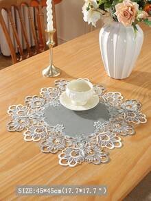 1件100%涤纶天鹅绒面料，双色水溶性蕾丝花边桌旗，高端奢华质感，可用作厨房餐桌桌旗、橱柜/鞋柜防尘罩、耐热防污餐垫、餐垫、室内装饰、节日装饰，适用于室内、室外、野餐、别墅、家庭聚会、派对、装饰、婚礼、户外家具系列，多种尺寸可选 - 灰色 - 查看 6