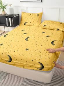 1件星月图案超柔软床笠 - 床垫保护套，可机洗，完美适配简约、梦幻、卡通和时尚风格的卧室，提升卧室氛围，多种尺寸可选（特大/大号/标准双人/单人），适用于家庭、宿舍、公寓、酒店和度假租赁，也是一份很棒的礼物。 - 彩色 - 查看 2
