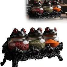 3pcs-1set, Witch Frog Apothecary Spice Jar With Gothic Style Base Handmade Vintage Classic Apothecary Jar With Frog Lid Kitchen Gothic Style Food Storage Container Unique Home Decoration For Spices, Herbs, Salts - Màu xanh lá cây đậm - Xem 10