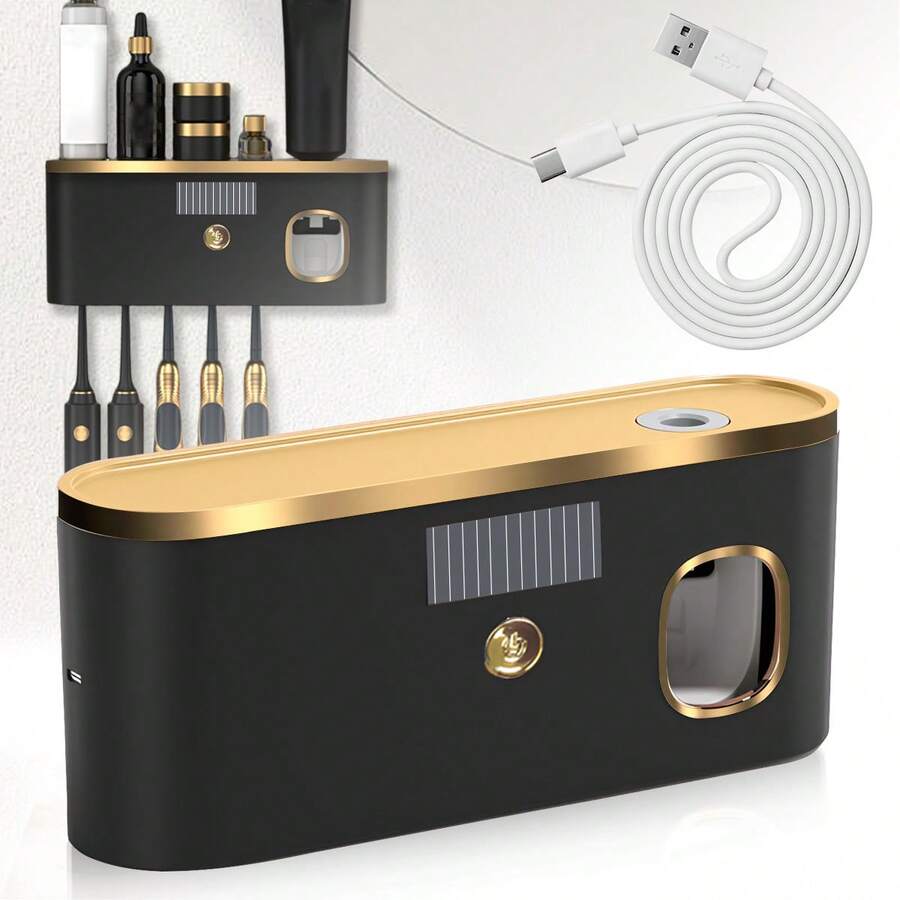 1pc Toothbrush Disinfection Stand And Drying Rack, 400mAh/Type-C Interface, Easy To Install, Suitable For Drying And Disinfecting Toothbrush And Cup, Essential Bathroom Item - Multicolor - View 1