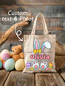 Bolsas de tela personalizadas y personalizadas para Pascua, cestas de lona personalizadas y personalizadas con conejos, regalos de Pascua - Multicolor - Ver 1
