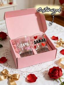 1pc Personalized Wedding Shot Glass, Engraved Party Cup, 2oz Mini Shot Glass, Wedding Favor, Valentine's Day Shot Glass, Pink Bow Heart Shot Glass, Unique Celebration Glassware, Customized Party Shot Glass, Engraved Wedding Gift, Birthday Party - Multicolor - View 8