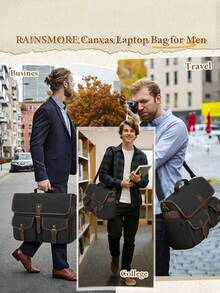 NEWHEY Canvas Messenger Bag Men 17.3 Inch Laptop Bag Waterproof Computer Briefcase Retro Satchel Bag Large Shoulder Bag - Multicolor - View 6
