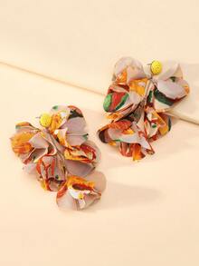 Bold Bohemian Style Yellow Chiffon Handmade Multi-Layer Petal Dangle Earrings, Suitable For Tropical Beach, Pool Party Wear - Yellow-mix - View 6