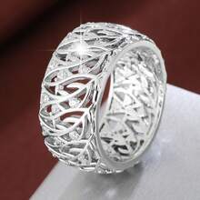 1pc Countryside Leaf Hollow Design Cubic Zirconia Inlaid Women Wide Band Ring - Multicolor - View 3