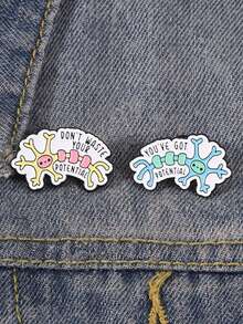 2pcs Neuron Science Geek Inspirational Badges, Building Block Synapse Design, Neuroscience Student Daily Motivation & Fun Identity Expression - Multicolor - View 4