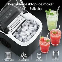 Commercial Ice Maker. It Can Produce 26 Pounds Of Ice Within 24 Hours And Make 9 Ice Cubes In 6 Minutes. It's A Portable Ice Maker With An Automatic Cleaning Function, Suitable For Home, Kitchen And Camping. Its Dimensions Are 11.77 * 11.24 * 8.90 Inches. - US B Type Plug(110-127V) - View 3
