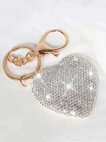 1pc Heart-Shaped Pocket Mirror Keychain, Highly Attractive Shiny Artificial Rhinestone Inlaid, High-Definition Makeup Mirror With Key Ring, Portable Travel Cosmetic Mirror, Creative Exquisite Holiday Gift - Multicolor - View 12