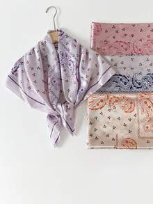 1pc Cherry Blossom & Paisley Print Scarf, Women's Bandana, 90cm Square Versatile Faux Silk Satin Neckerchief, Elegant Shawl For Spring/Summer - D9504 - View 4