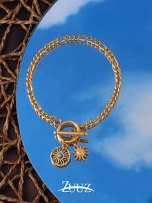 1pc Stainless Steel Natural Stone Sun Pendant Bracelet For Women Chain Bracelet Jewelry Party Gifts Suitable Daily Wear - Bracelet - View 1