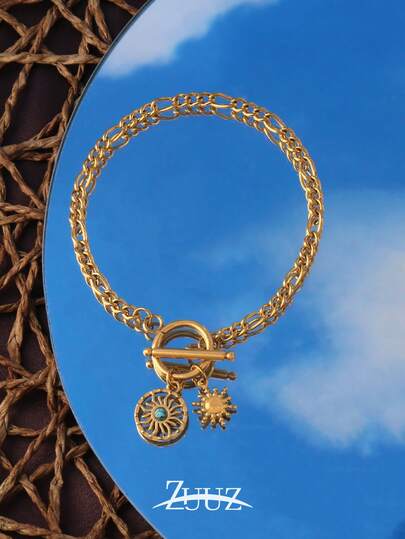 1pc Stainless Steel Natural Stone Sun Pendant Bracelet For Women Chain Bracelet Jewelry Party Gifts Suitable Daily Wear