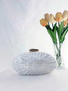 Túi xách acrylic họa tiết vân đá cẩm thạch tối giản thời trang, túi đeo chéo vai thanh lịch, cá tính và độc đáo kèm dây xích. - trắng - Xem 2