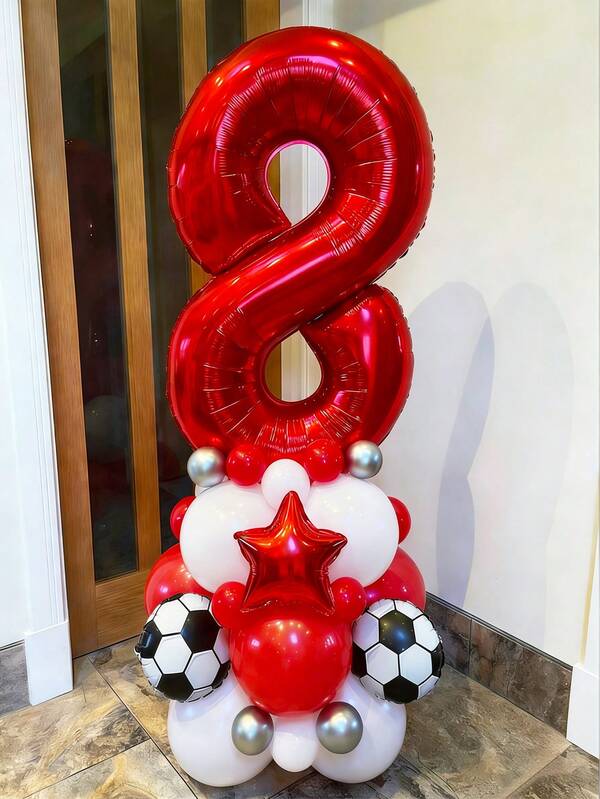 54pcs Football Birthday Party Balloon Set, Includes Giant Number Balloons, 10-Inch Foil Football Balloons, Latex Balloons, Suitable For Football Match, Birthday Party Decoration, Football Theme Party, Home Decor