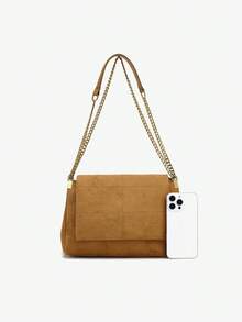 1 pieza Bolso de hombro minimalista de camel, bolso hobo vintage de ante sintético bordado de gran capacidad, adecuado para viajes, uso casual, ir al trabajo, compras, fiestas, negocios, diario, escuela, combinando con camisas, jeans, vestidos, camisetas, abrigos, trajes, chaquetas acolchadas, chaquetas coordinadas de ante sintético - Camel - Ver 6