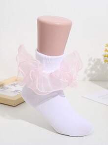 1双女童纯色荷叶边可爱日常短袜 - 彩色 - 查看 1