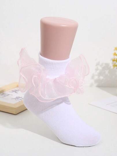 1双女童纯色荷叶边可爱日常短袜