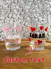 1pc Personalized Wedding Shot Glass, Engraved Party Cup, 2oz Mini Shot Glass, Wedding Favor, Valentine's Day Shot Glass, Pink Bow Heart Shot Glass, Unique Celebration Glassware, Customized Party Shot Glass, Engraved Wedding Gift, Birthday Party - Multicolor - View 2