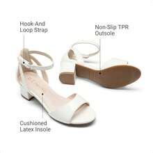 Girls Chunky Low Heeled Sandals Fashion Open Toe Party Dress Shoes With Adjustable Hook Loop For Dancing, Performance And Daily Wear - Trắng nhạt - Xem 6
