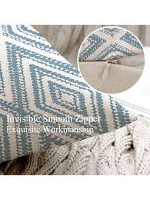 2个装饰枕套，几何图案靠垫套，100%低过敏性聚酯纤维枕套，复古亚麻材质，隐形拉链，可机洗，简约时尚线条图案，家居装饰枕套，适用于沙发、客厅、卧室，不含枕芯 - 淺藍色 - 查看 8