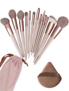 YZIMENG YISE 16pcs Makeup Brush Set: Includes 13 Makeup Brushes, 1 Water Drop Makeup Sponge, 1 Round Air Cushion Puff, And 1 Triangle Makeup Sponge - Classic Set. Made With Soft, Skin-Friendly Synthetic Bristles. Cruelty-Free, Not Tested On Animals. Perfect For Women And Girls, An Ideal Choice For Autumn/Winter Season, Also Fits The Y2K Fashion . An Excellent Makeup Tool For Birthday Gifts And Halloween Parties. - Brown - View 10