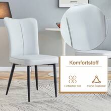 Modern Minimalist Rundes Esstisch-Set (Mit 4 Hellgrauen PU-Stühlen), Runder Tisch Mit Durchmesser In Holzoptik, Geeignet Für Esszimmer Und Küche. - Brown+Black + Light Gray + Glass+Metal + PU Leather + Seats 4 - View 2