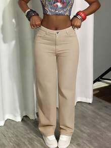 Women's Casual Straight-Leg Jeans - Apricot - View 1