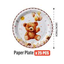 25pcs Teddy Bear Themed Disposable Tableware Set, Including Plates, Napkins, Cups, Suitable For Birthday, Wedding, Party, Family Picnic - Multicolor - View 13