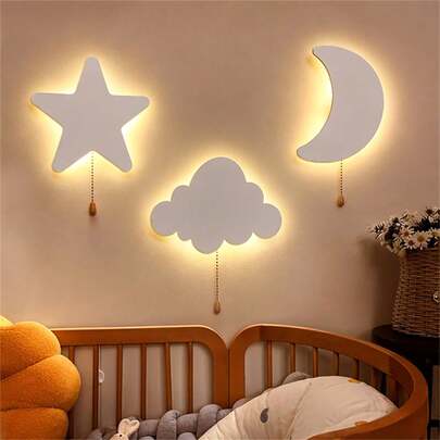 1pc Modern White Cloud Shaped LED Night Light, Battery Powered Night Light Kids Childs Room Decor Wall Lights, Wall Mounted Nursery Bedside Lamp, Baby Gifts Bedroom Decor Lighting, Multiple Patterns Available(3*AAA Batteries Not Included)