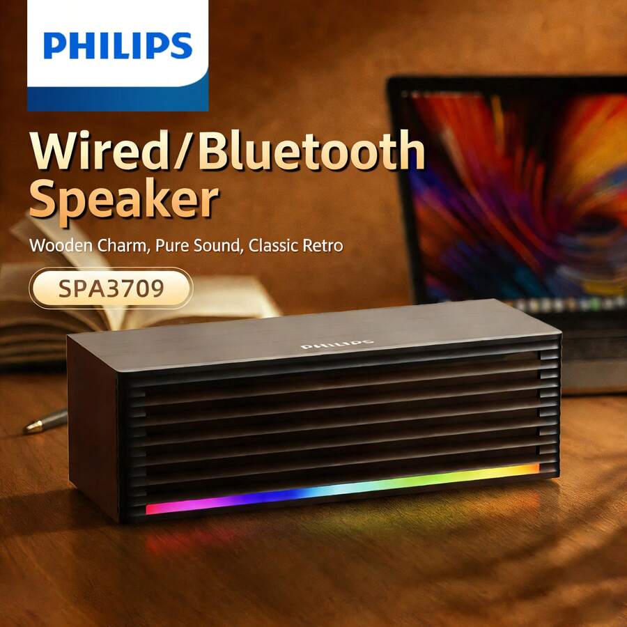 PHILIPS SPA3709 Wired & Bluetooth Dual-Mode Speaker With Built-In Sound Card, Wooden Desktop Computer Audio For TV Shows & Gaming - Multicolor - View 1