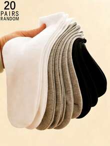 1/5/10/15/20 Paar zufällige Damen einfarbige retro minimalistische Knöchelsocken - Verschiedenfarbig - Übersicht 11
