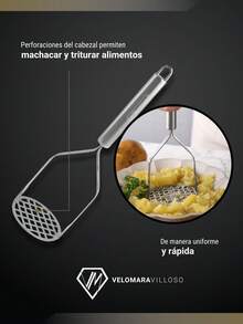 Machacador De Frijoles Papas Manual Cocina Acero Inoxidable Utensilios De Cocina 2 Piezas - Gris - Ver 6