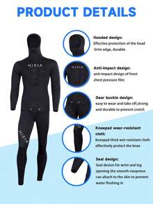 HISEA 5mm Thick Neoprene Diving Suit, Unisex Warm Wetsuit, Women's Two-Piece Cold-Proof Fishing Suit, Men's All-Season Warm Snorkeling Swimwear Set - Black - View 8