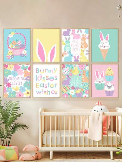 1pc Canvas Wall Art - Baby Decor - Easter Gallery Wall, Easter Nursery Room Art Print: Eclectic Soft Tones Decorative Spring Art - Framed Toddler Room Wall Art Perfect For Playroom Decor, Nursery Decor, Daycare Decor, Boys Room Decor Girls Bedroom Decor, Kids Room Decor Easter Wall Art, Nursery Spring Decor, Easter Kids Room Poster, Spring Decor Poster