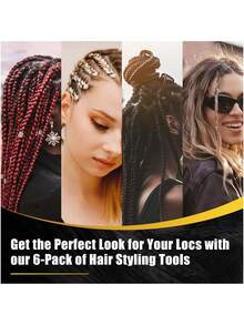 6pcs Locking Tool Set, Includes Braiding Locking Tool, Interlocking Tool, Sister Locking Tool, Crochet Hook, Dreadlocks Extension Styling Tool, Hair Extension Tool - Multicolor - View 5