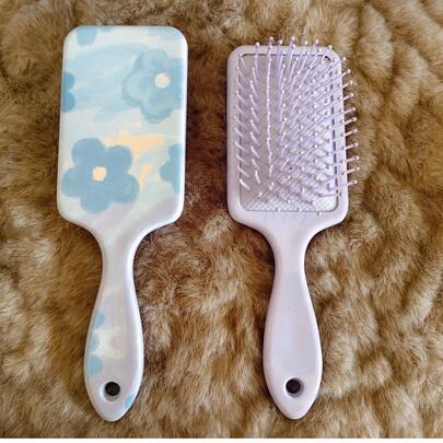1pc Printed Floral Hair Brush, Smooth, Breathable, Fluffy, Massage, Square Shaped, Women's Hair Brush, ABS Material