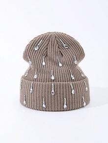 1pc Men's Fashion Handmade Crystal Raindrop Decor Knitted Beanie Hat, Suitable For Autumn/Winter Daily Wear And Keeping Warm - A - View 10