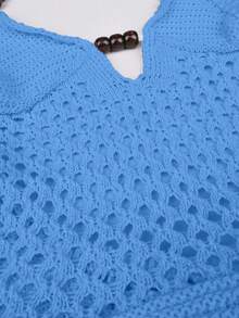 Yuewini 性感优雅针织深V领露背修身连衣裙，适合度假、海滩、情人节、音乐节等场合。 - 藍色 - 查看 6