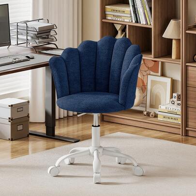 Adjustable Height Swivel Chair Office Chair, Chenille Vanity Chair, Comfy Padded Computer Desk Chair For Home Office, Study, Bedroom, Blue