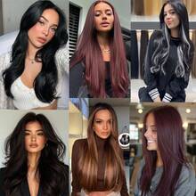 V-Shaped Clip In Hair Extensions Black 18 Inch Long Straight Hair Synthetic Hairpiece Invisible 4 Clips For Women Daily Use - Multicolor - View 8