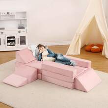 Sofá Infantil Modular de 12 Piezas con Piscina de Pelotas, Convertible para Niños y Niñas Creativos, Sofá de Juego Ideal para Sala de Juegos - Rosa - Ver 7