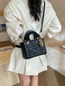 Dedoo 新款时尚奢华小众高端大菲女士手提包，钻石刺绣设计，手提/单肩两用包，适合春夏度假、校园生活、日常通勤、圣诞礼物、派对、婚礼等场合。 - 黑色 - 查看 6