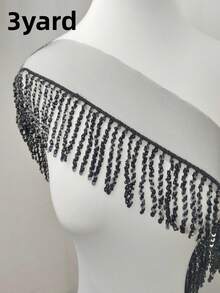 Glitter Sequin Fringe Trim 10cm Wide - Silver Lace Ribbon For Belly Dance Skirt, Prom Dress, DIY Sewing Crafts - 1Yd Or 3Yd (90cm/2.7m) - Black 7cm Wide Encrypted - View 13