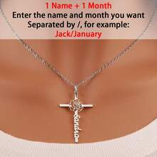 1pc Women's Fashion Pendant Name Necklace - Personalized Cross + Birthday Flower Design, Customizable English Name And Birth Flower, 304L Stainless Steel Jewelry, A Must-Have For Casual Wear, A Unique Gift For Her - Multicolor - View 9