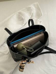 Letter Decor Casual New Large Capacity Handbag Women's Shoulder Bag, Minimalist Stylish Tote Bag - Black - View 9