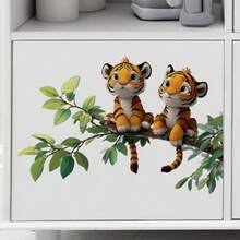 1pc 2D Flat Printed Tiger, Branch, Green Leaves, Butterfly Wall Sticker | Creative Self-Adhesive Removable PVC Decorative Sticker Suitable For Living Room, Bedroom, Dining Room, Windows And Glass - A - View 10